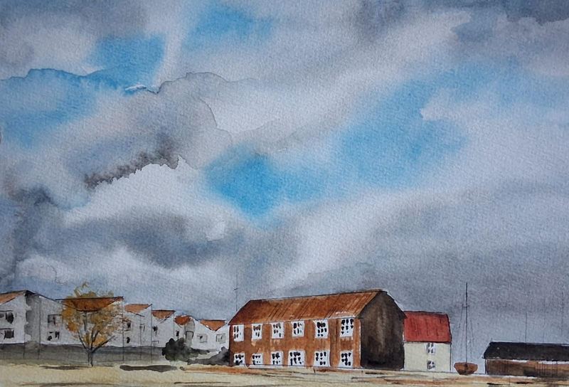 A townscape watercolour by the group.